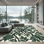 Deep Forest Green Leafy Branches Tree Rug
