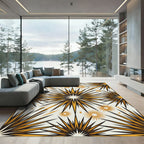 Celestial Golden Starburst Mid Century Rug