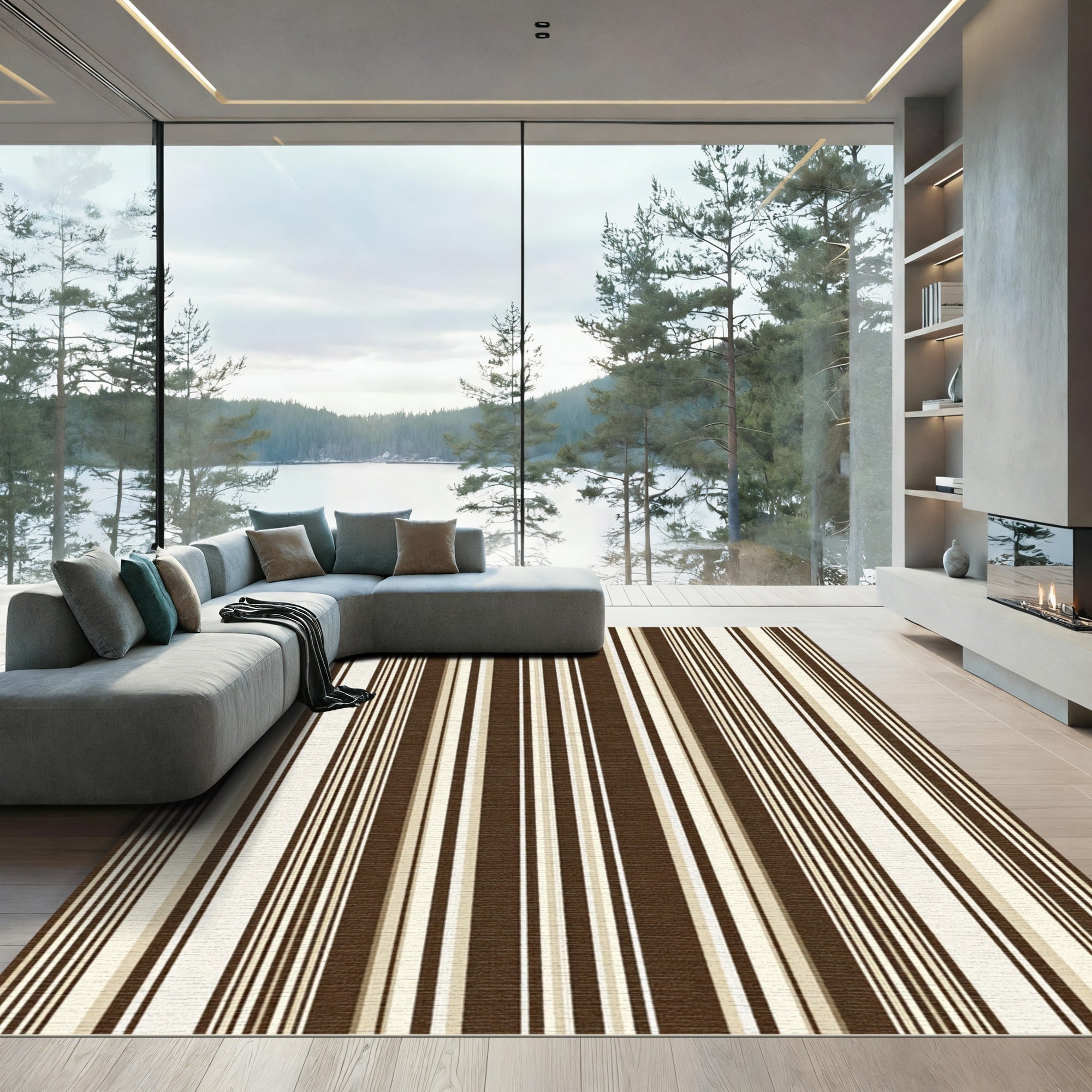 Rich Chocolate Cream Striped Classic Rug