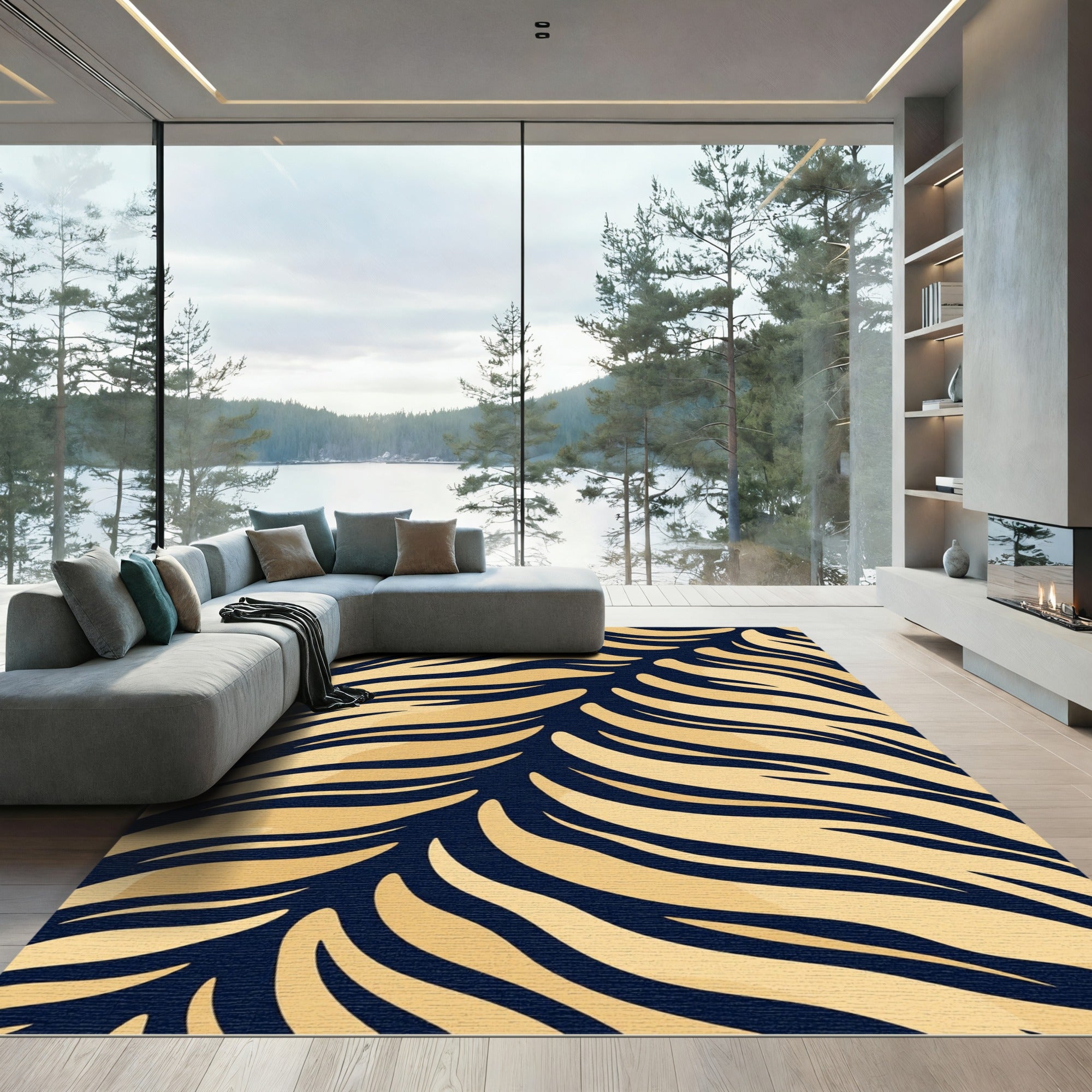 Bold Amber Tiger Stripe Waves Rug