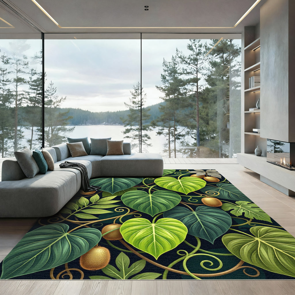 Lush Green Tropical Kiwi Vine Leaf Rug