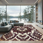 Ornate Burgundy Floral Damask Rug