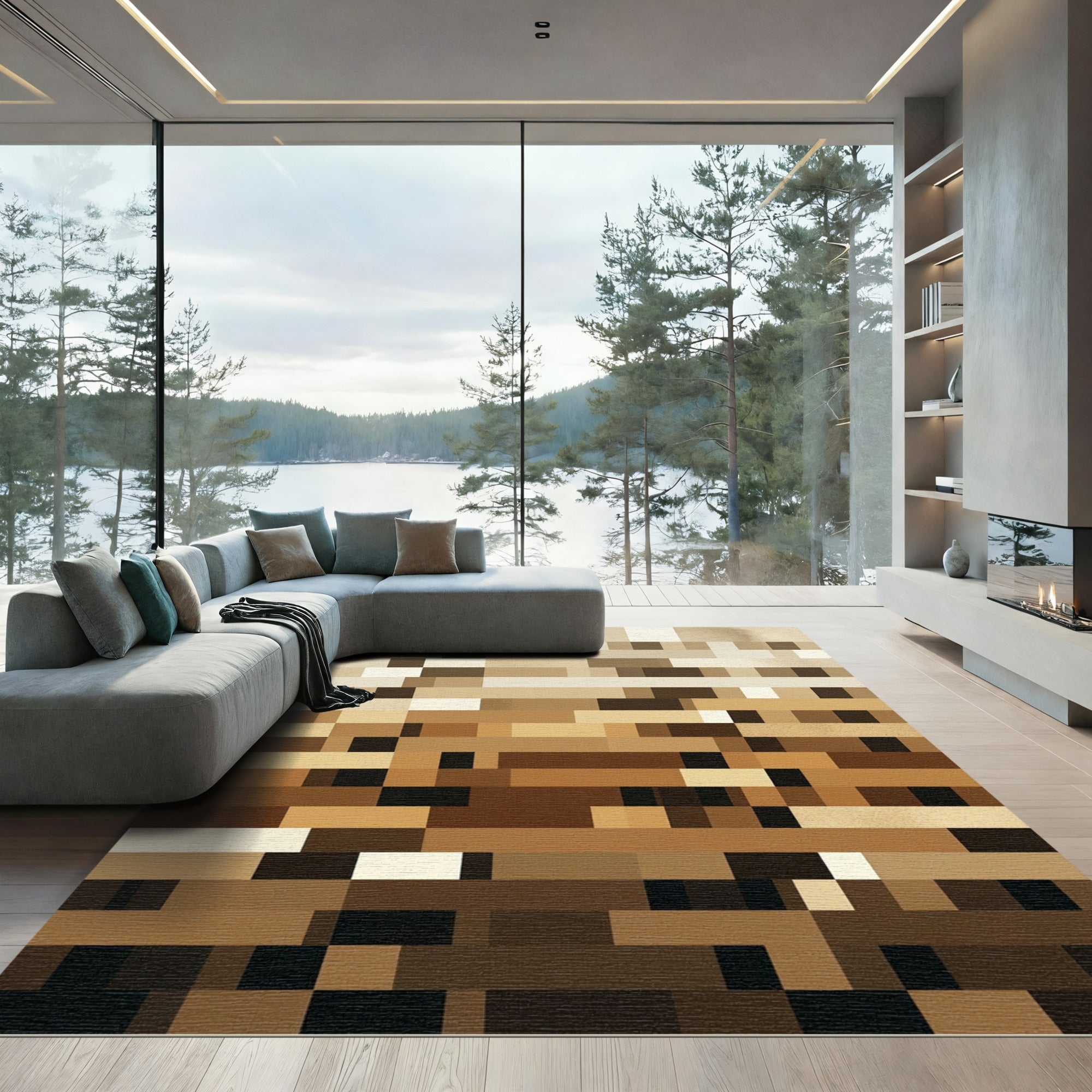 Warm Earth Tones Pixelated Stripe Rug