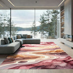 Rose Pink Cloudy Mountain River Landscape Rug