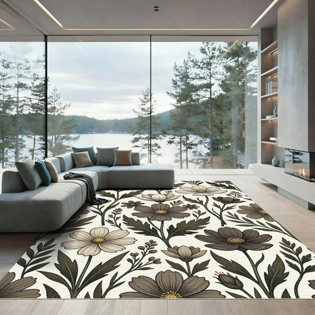 Earthy Tone Floral Vine Arrangement Rug