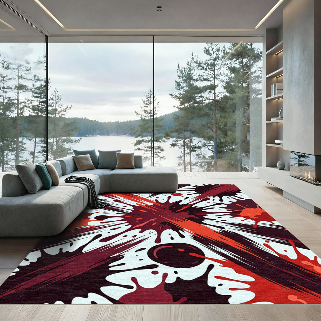 Crimson Red Splatter Burst Rug