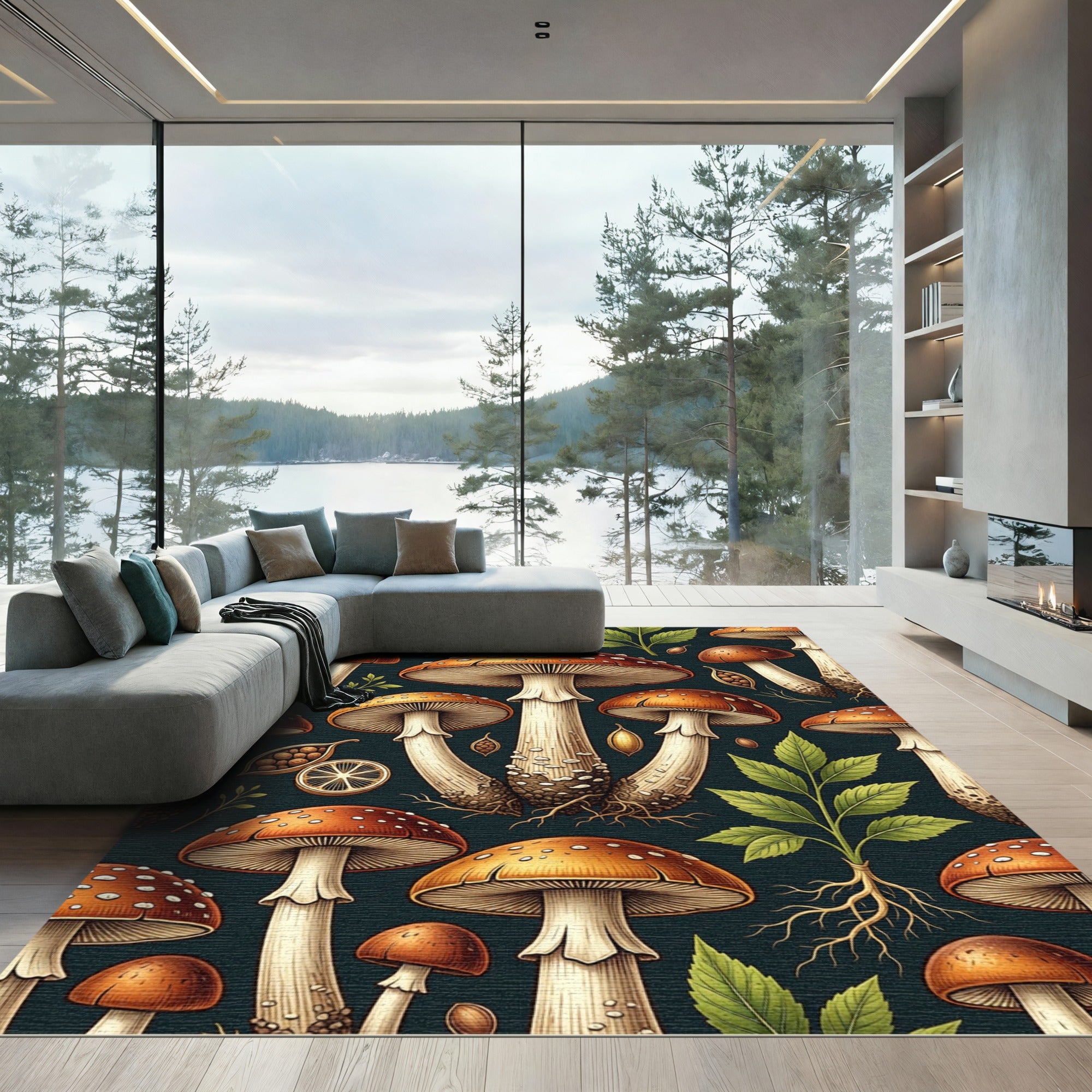 Botanical Forest Mushroom Earthy Tone Rug