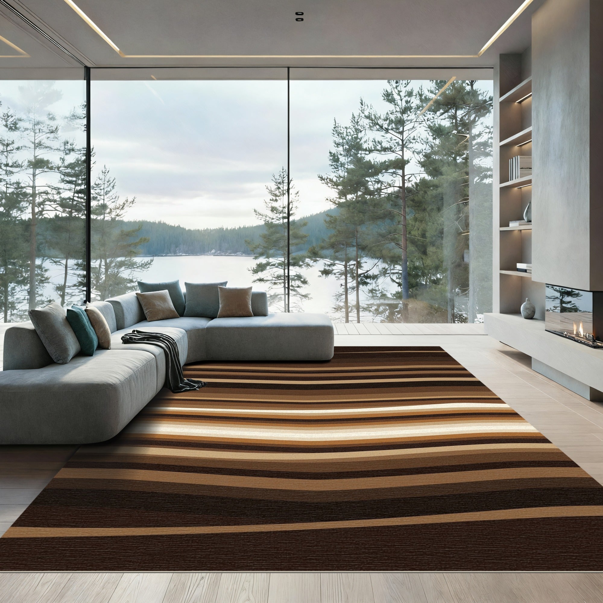 Earthy Bronze Wavy Linear Horizon Rug