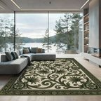 Green Scrollwork Floral Garden Rug