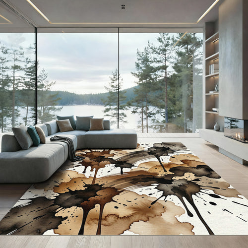 Abstract Espresso Ink Splash Art Rug