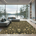 Elegant Golden Foliage Scroll Medallion Rug