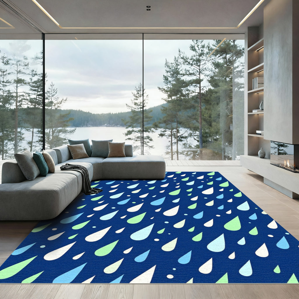 Blue White Green Rain Drops Rug