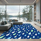 Blue White Green Rain Drops Rug