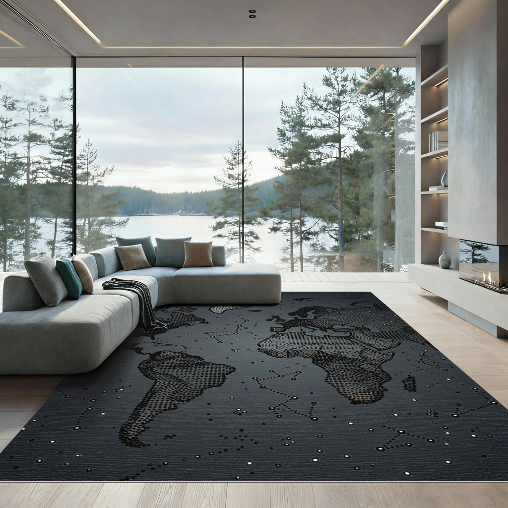 Abstract Starry World Map Dots Rug