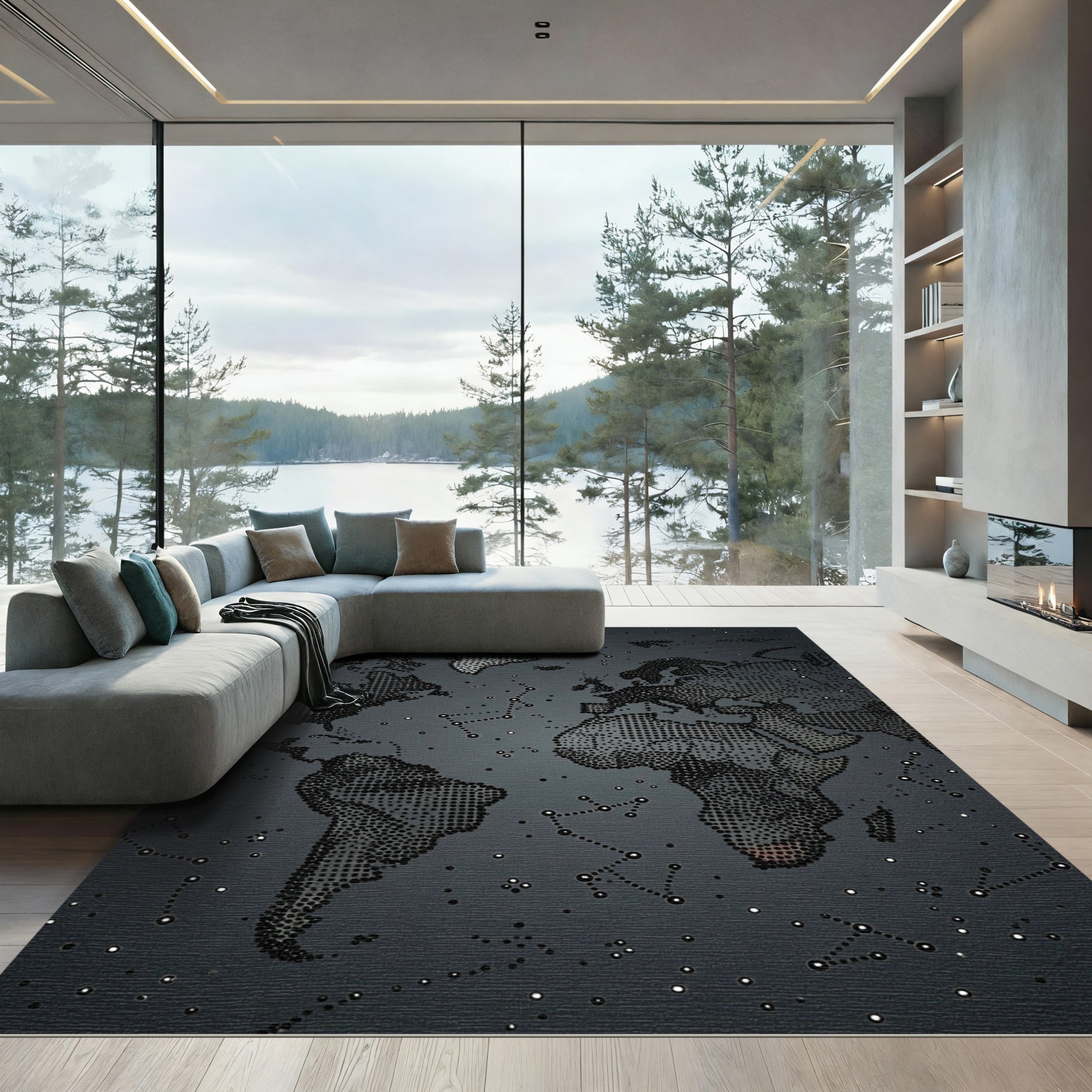 Abstract Starry World Map Dots Rug