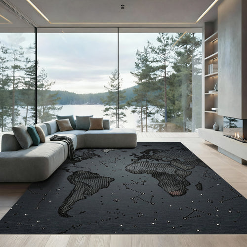 Abstract Starry World Map Dots Rug