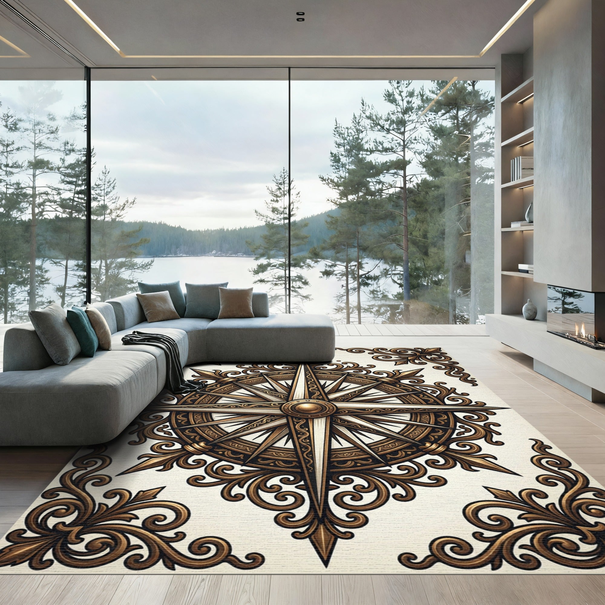 Antique Bronze Compass Rose Medallion Rug