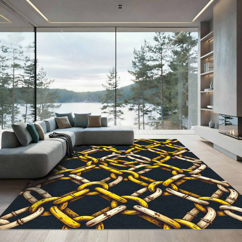 Interlocking Gold and Cream Chain Link Rug