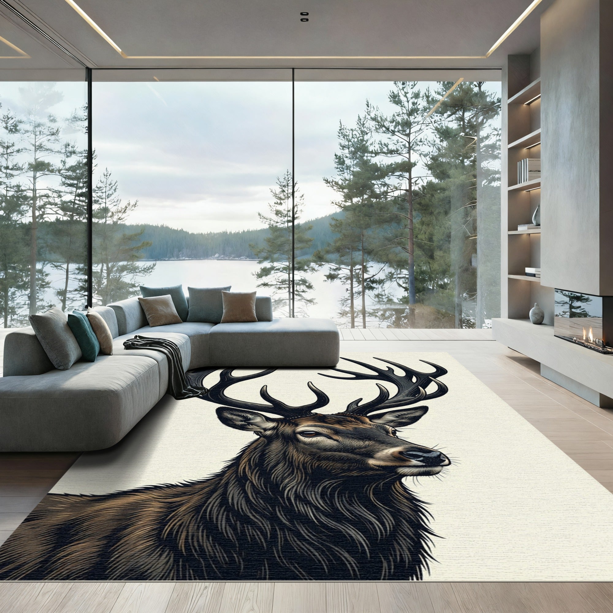 Majestic Antlered Stag Earth Tone Rug
