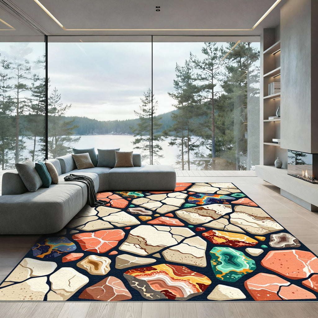 Abstract Geological Stone Mosaic Art Rug