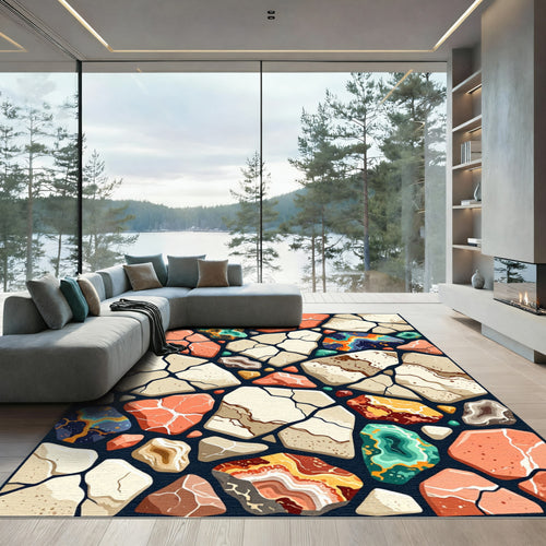 Abstract Geological Stone Mosaic Art Rug