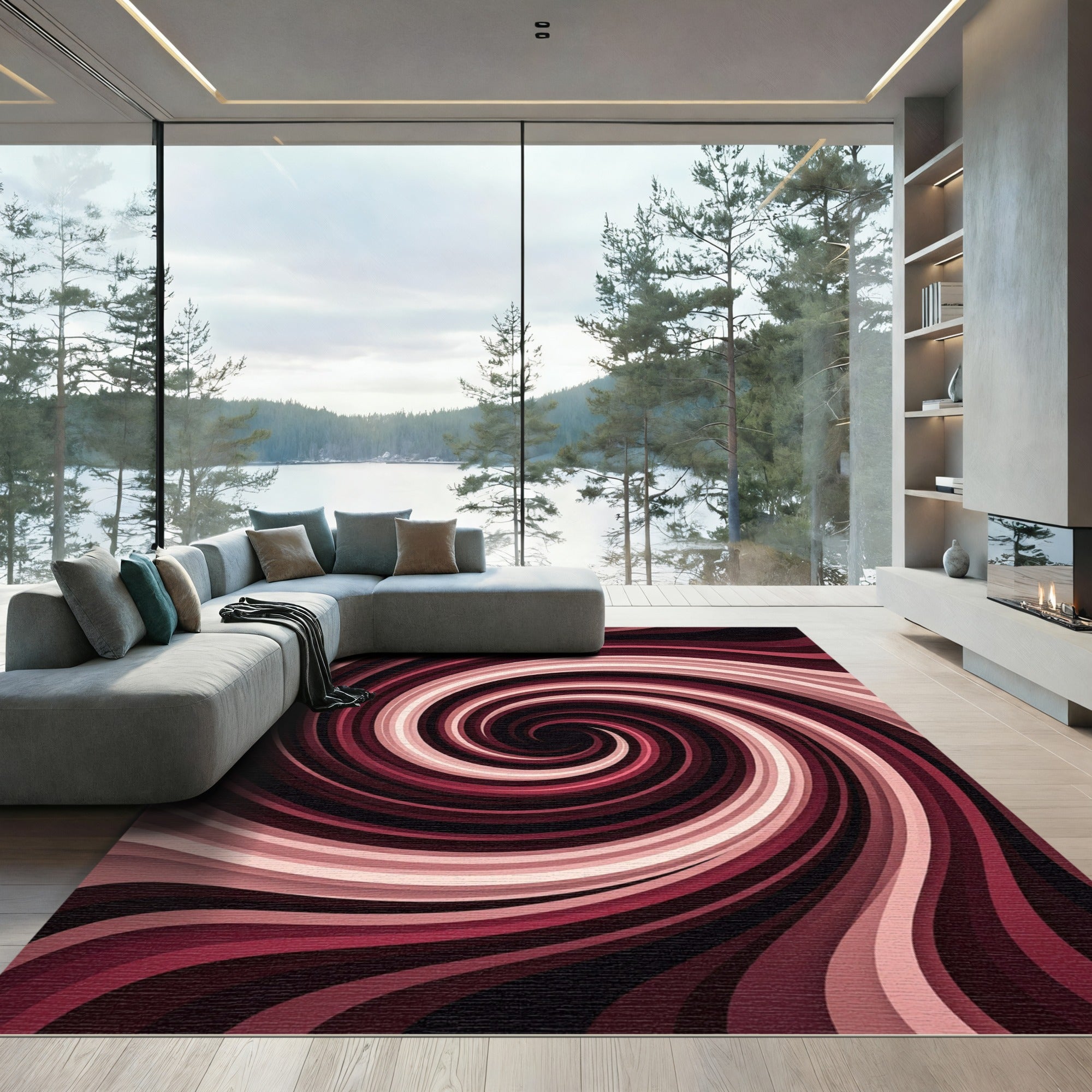 Crimson Pink Swirl Ripple Rug