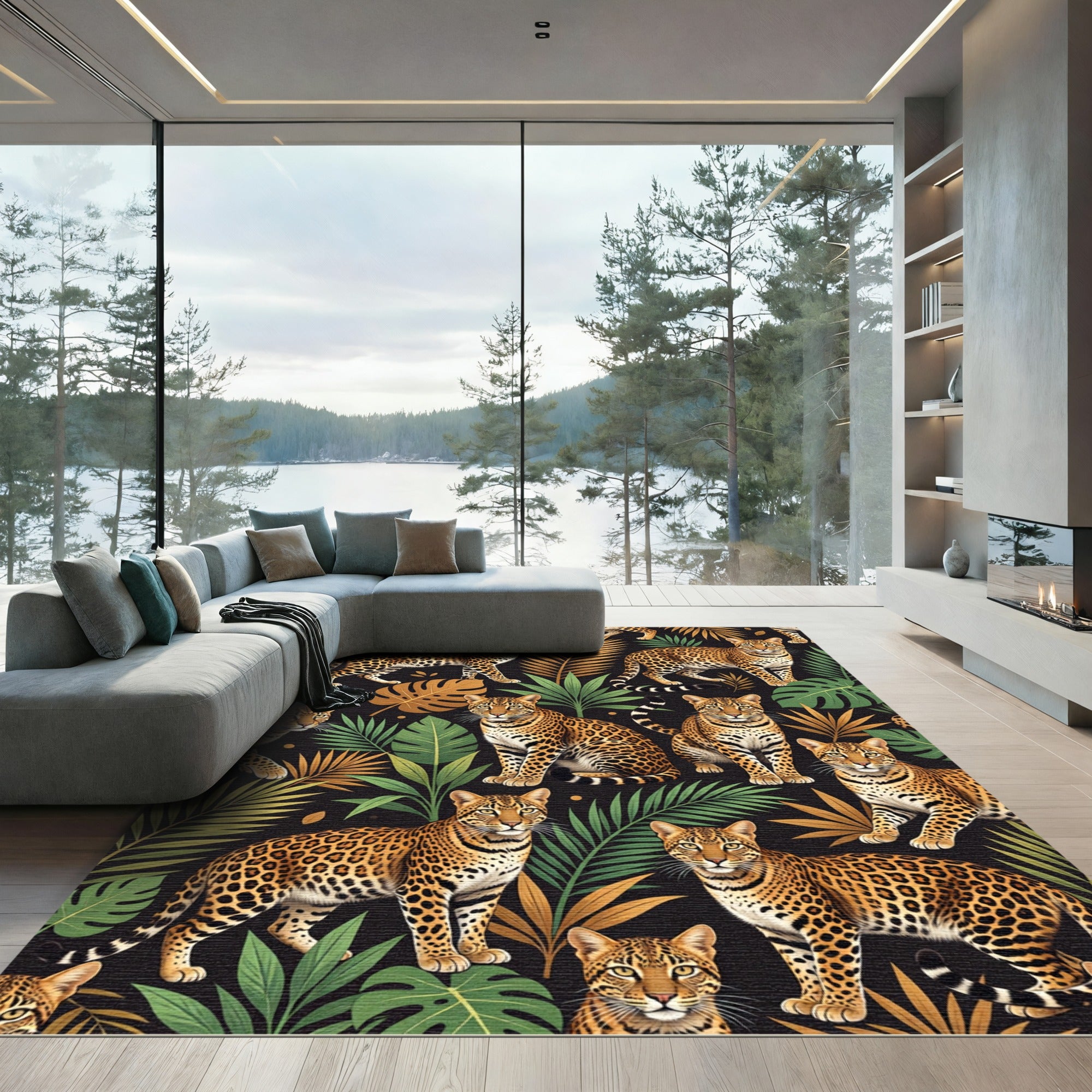 Leopard Jungle Lush Tropical Leaf Rug
