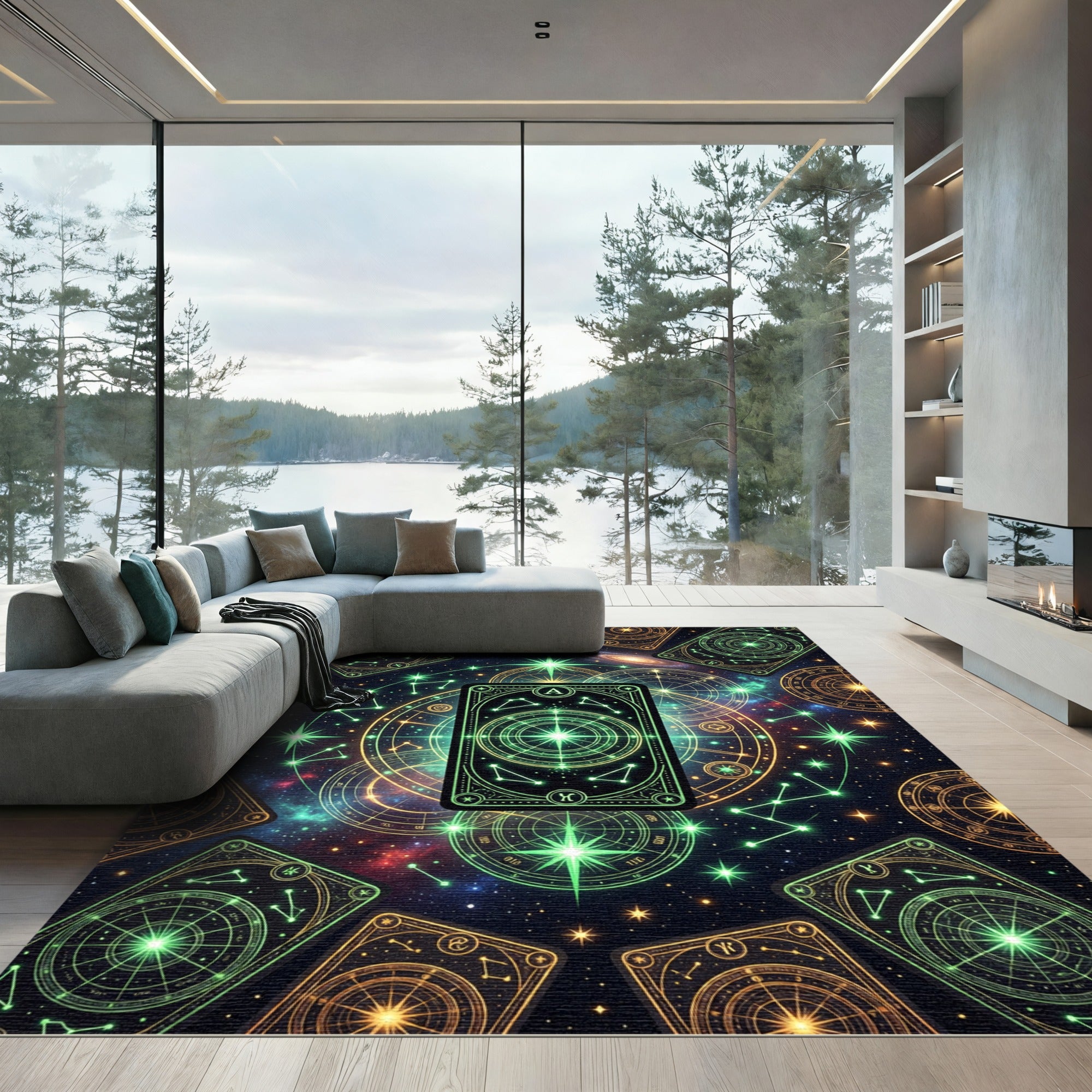 Celestial Glowing Constellation Galaxy Area Rug