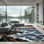 Dramatic Lighthouse Coastline Ocean Scene Rug