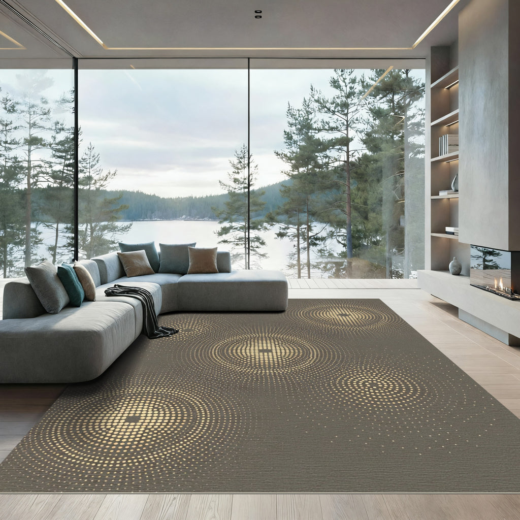 Golden Orbiting Circles Dot Rug