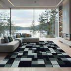 Monochromatic Gray Geometric Block Square Rug