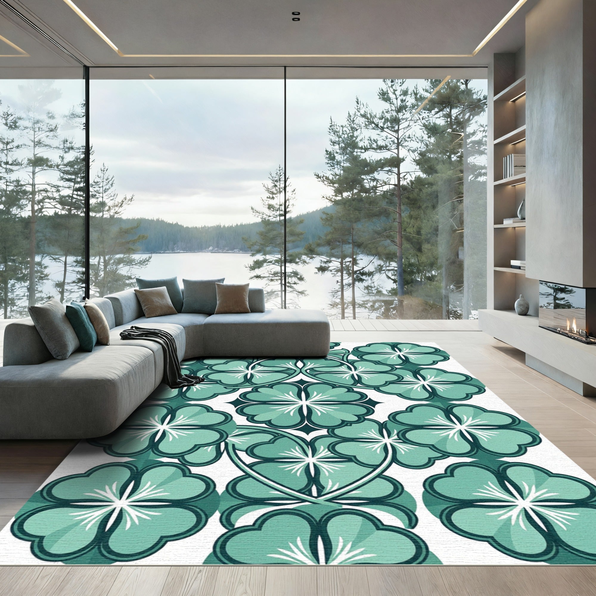 Aqua Clover Floral Abstract Rug