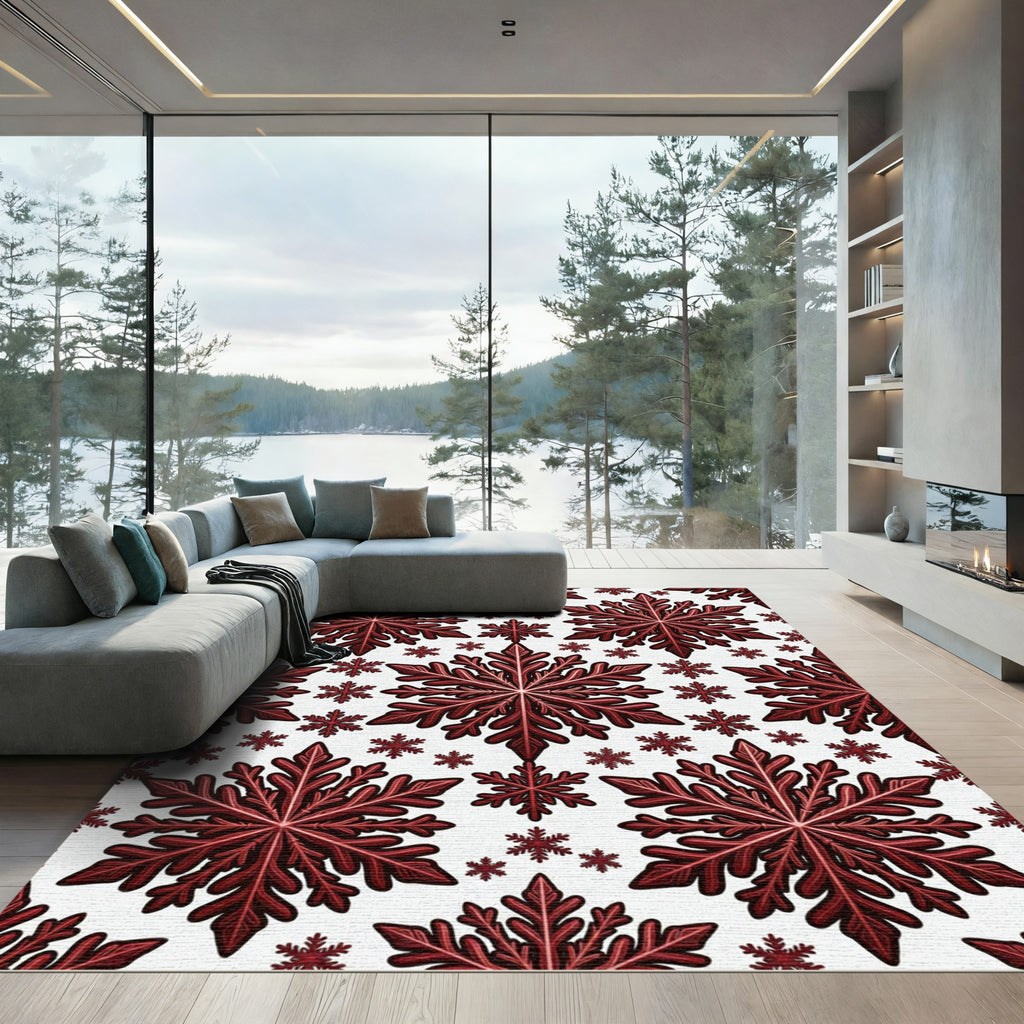 Crimson Snowflake All Over Pattern Rug
