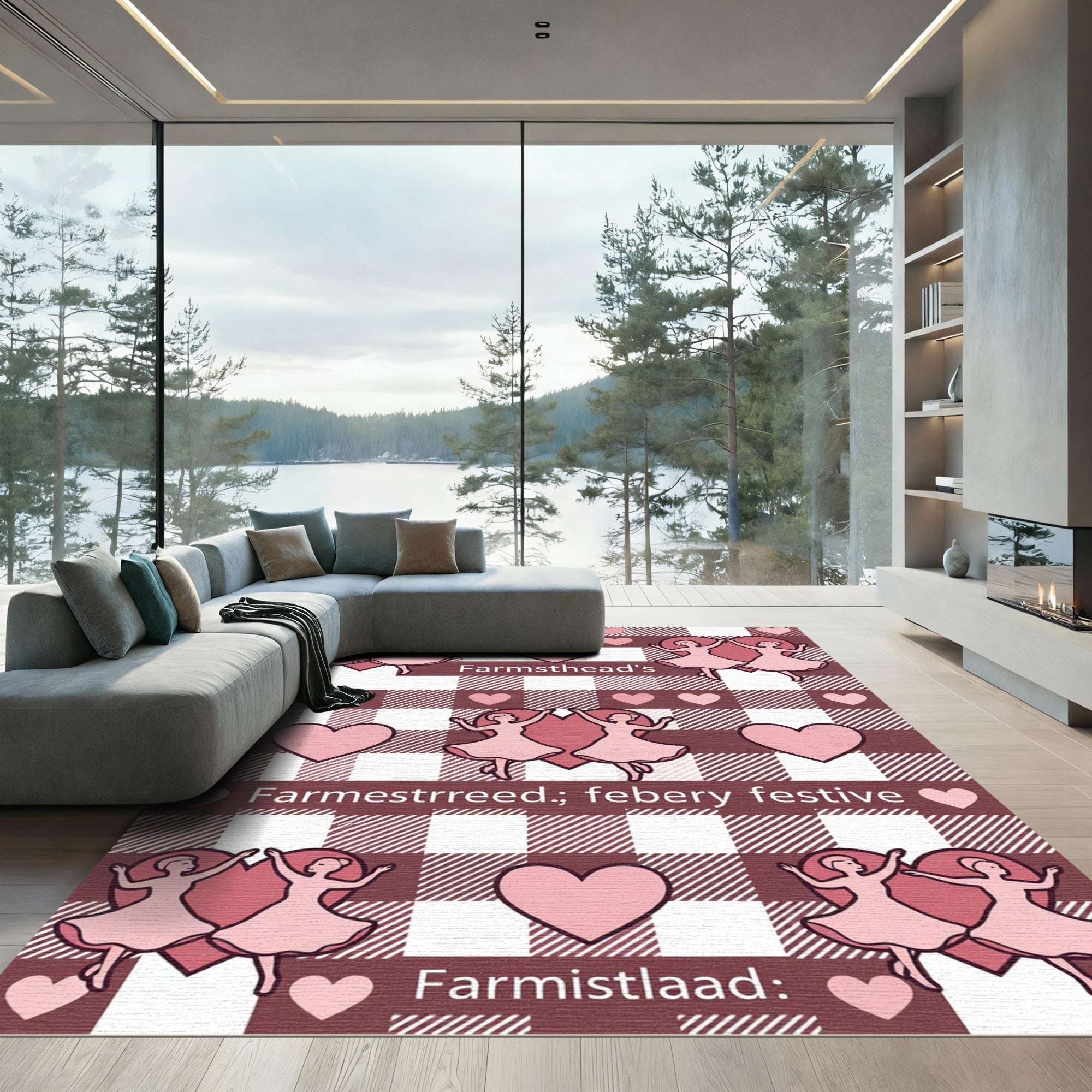 Blush Pink Dancing Girls Gingham Heart Rug