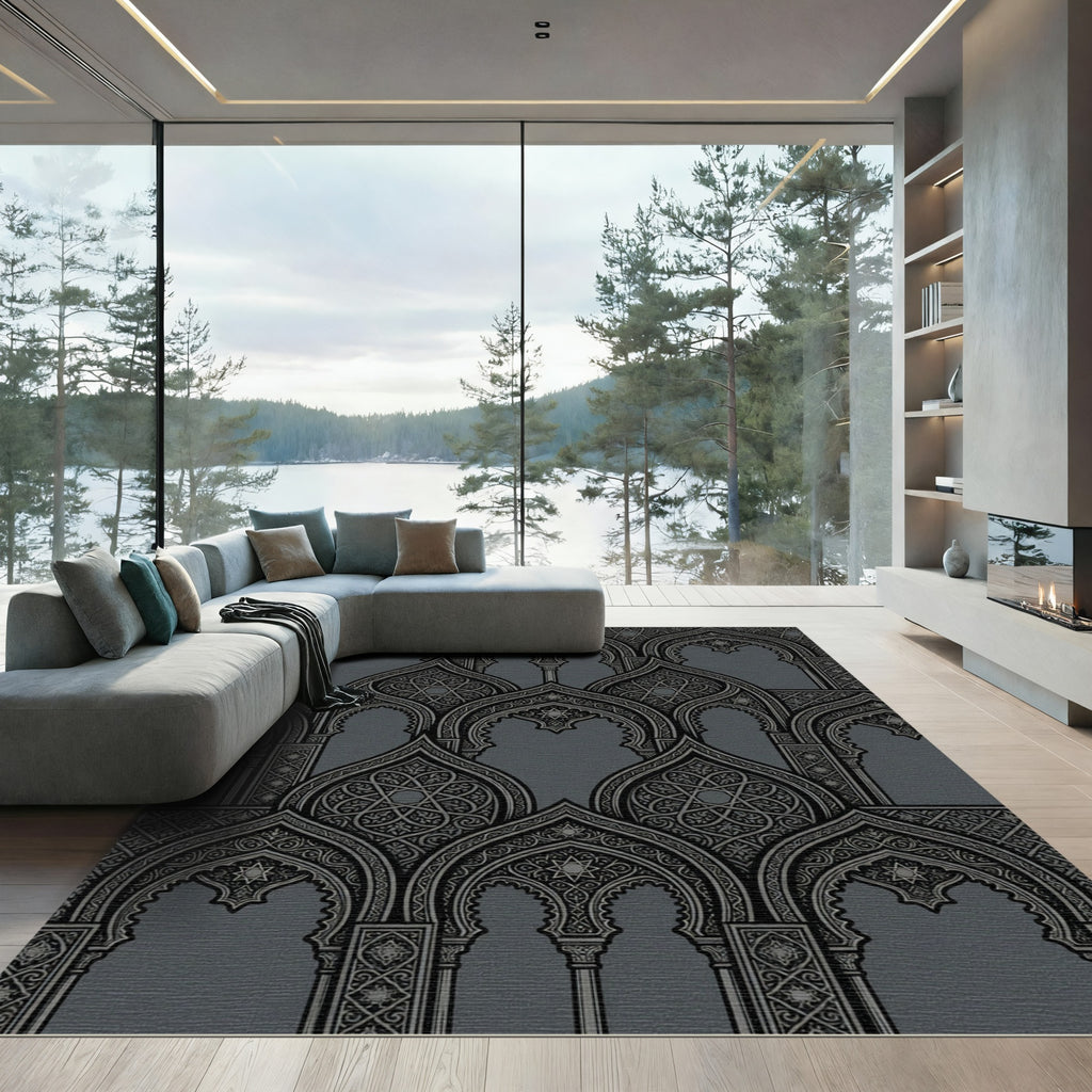 Charcoal Archway Geometric Star Medallion Rug