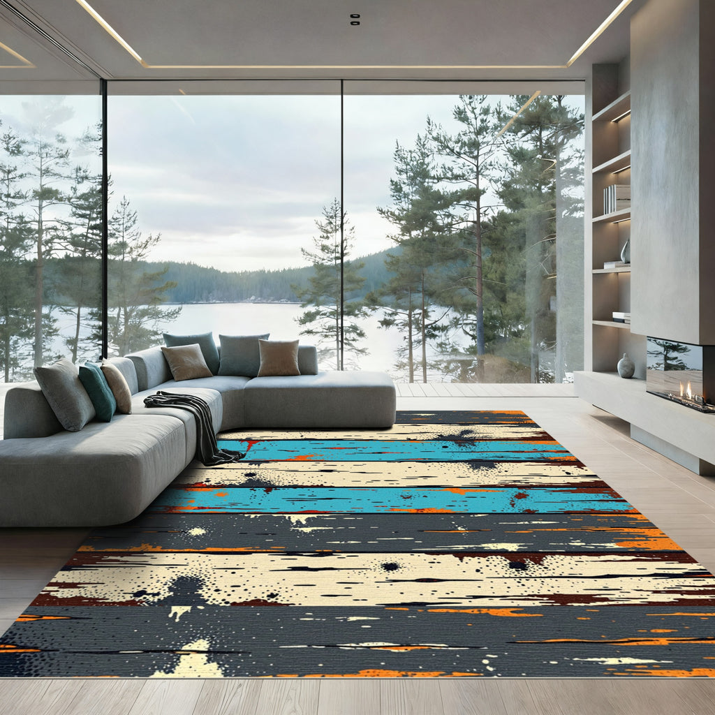 Distressed Wood Grain Stripe Rug