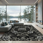 Monochromatic Floral Spiderweb Ornament Rug