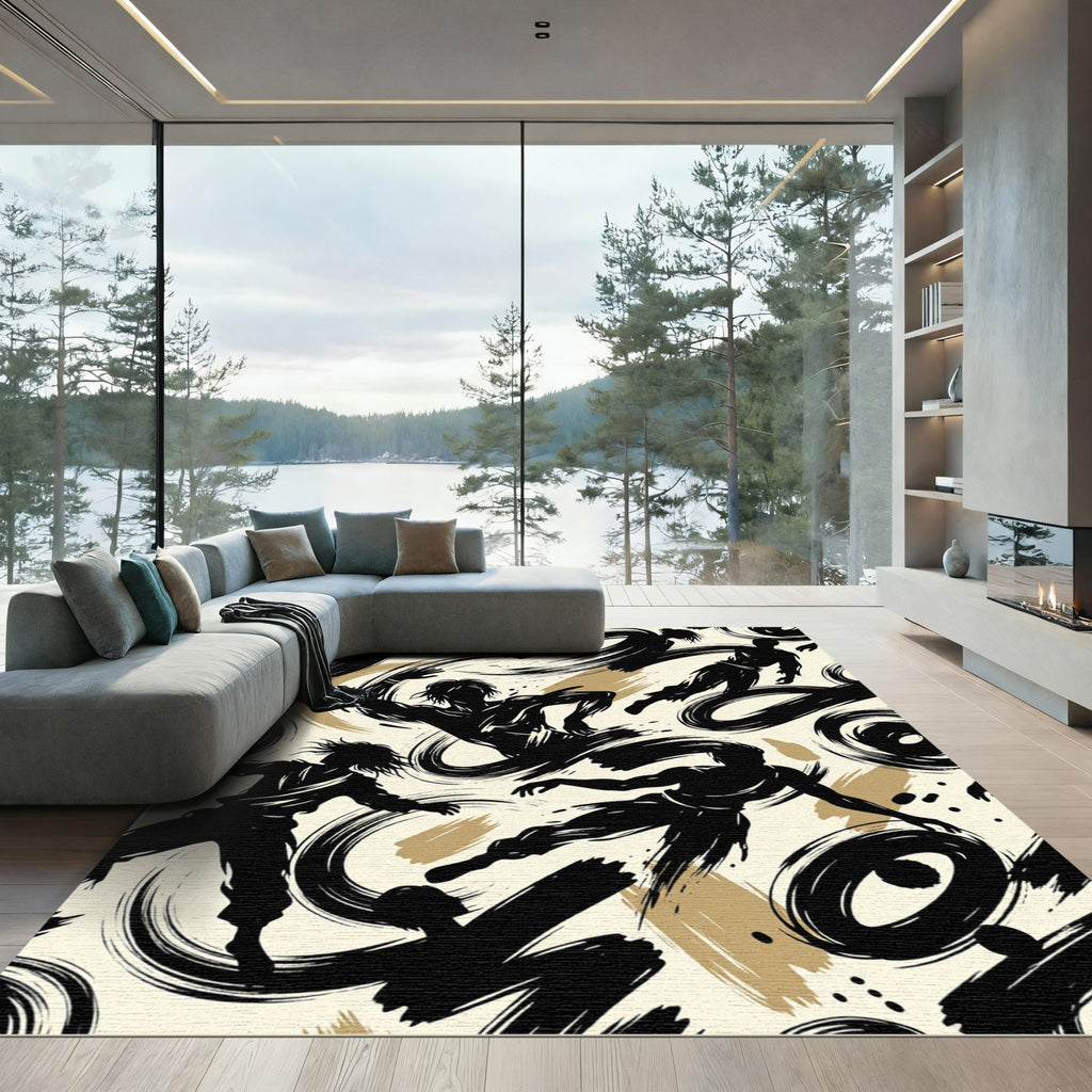 Dynamic Black Figure Brushstroke Dance Rug