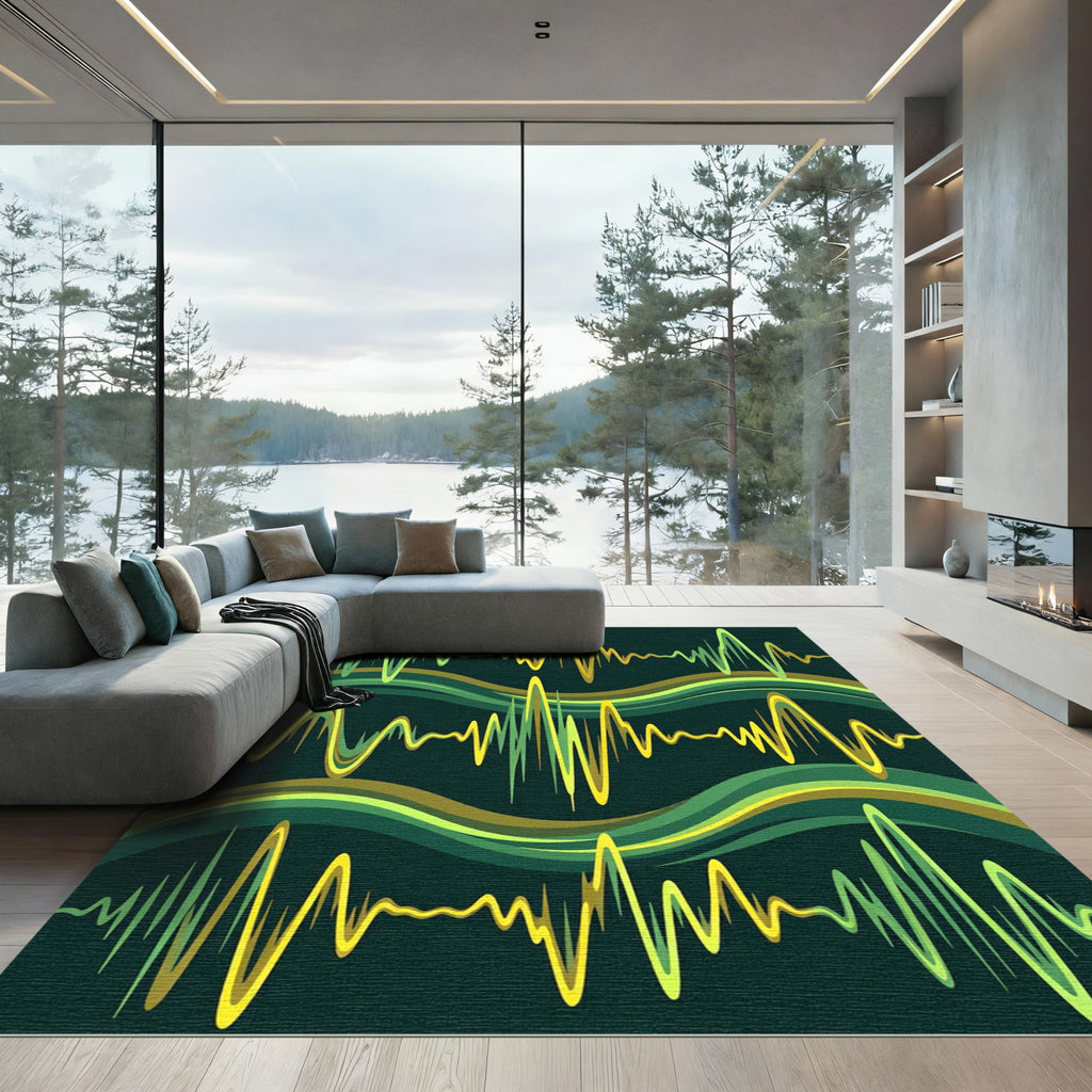 Emerald Green Abstract Wave Line Rug