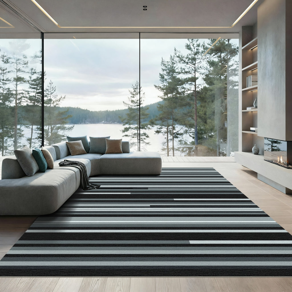 Monochromatic Glitch Stripe Arrangement Rug