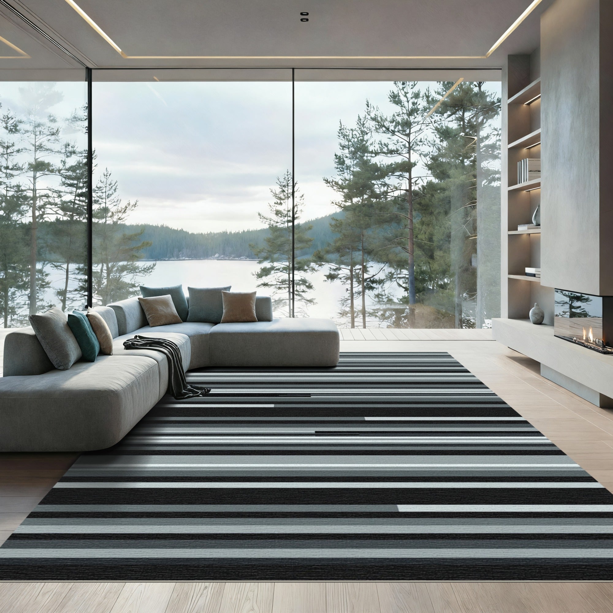 Monochromatic Glitch Stripe Arrangement Rug