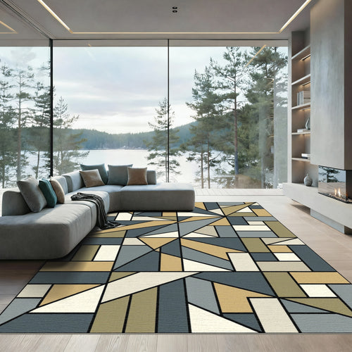 Abstract Geo Teal Tan Neutral Rug