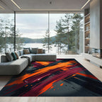 Bold Crimson Orange Abstract Strokes Rug