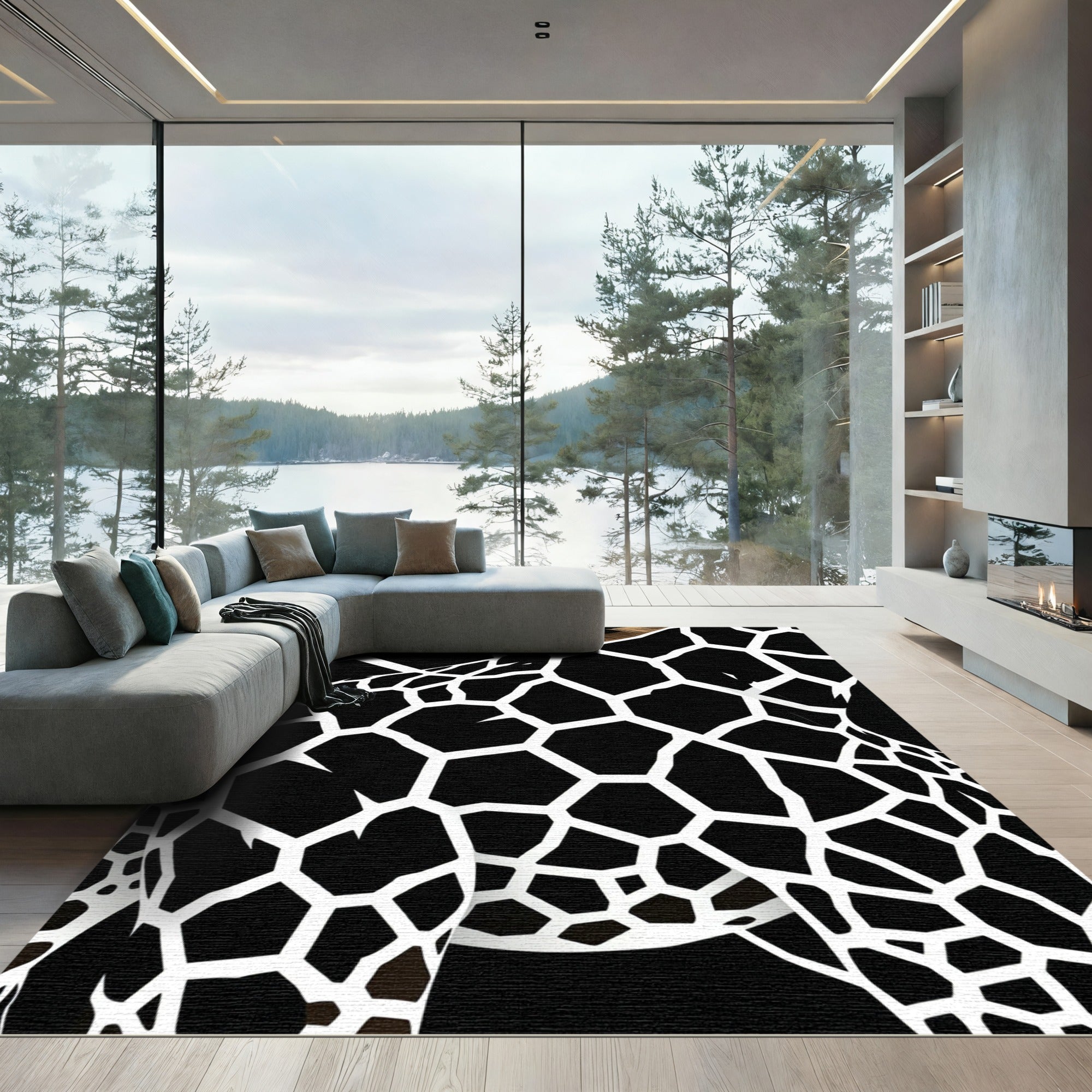 Monochrome Giraffe Spots Pattern Rug