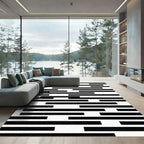 Black White Uneven Line Harmony Rug