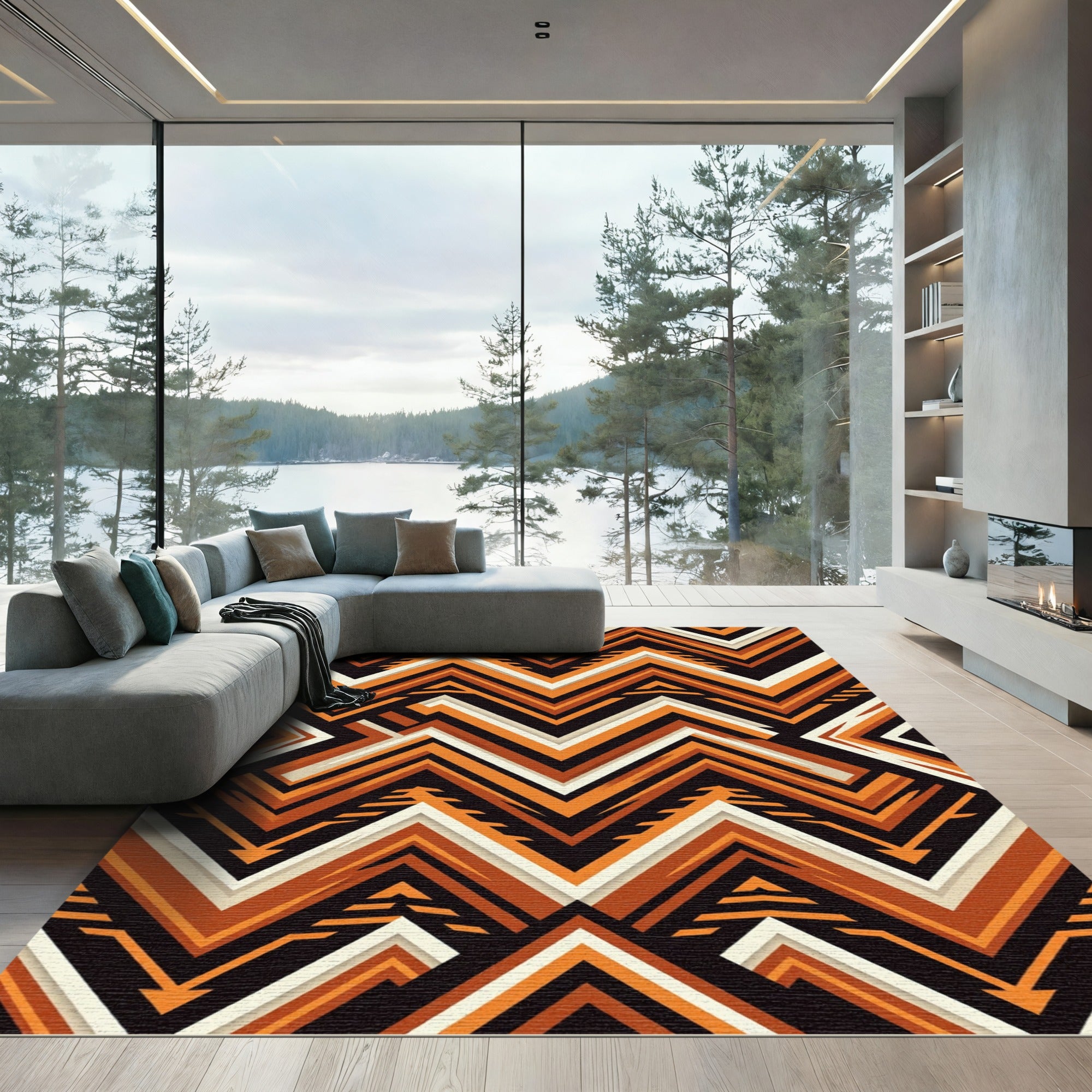 Bold Ochre Chevron Geometric Zigzag Rug