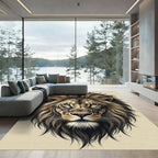 Majestic Golden Lion Portrait Focal Art Rug