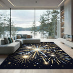Radiant Golden Fireworks Night Sky Rug