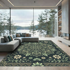 Sage Green Floral Art Deco Mandala Rug