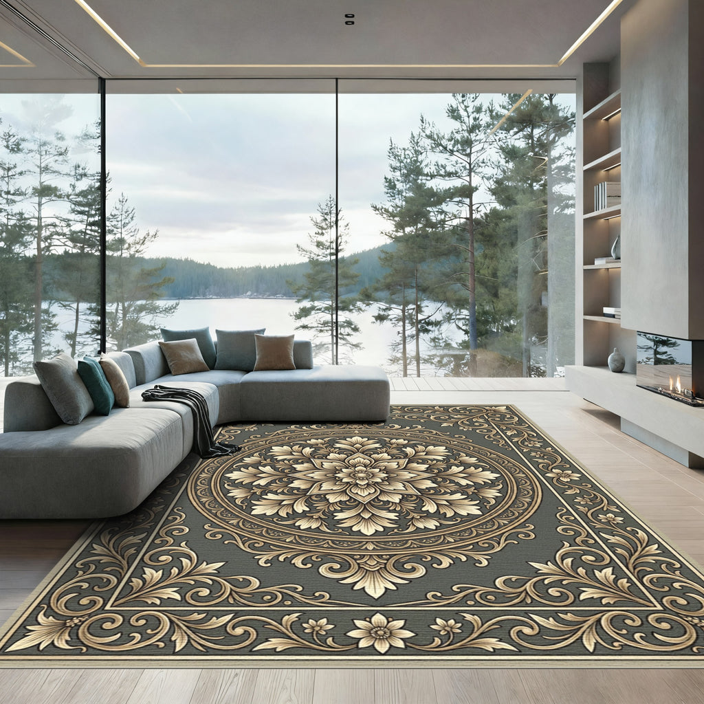 Antique Gold Floral Medallion Garden Rug